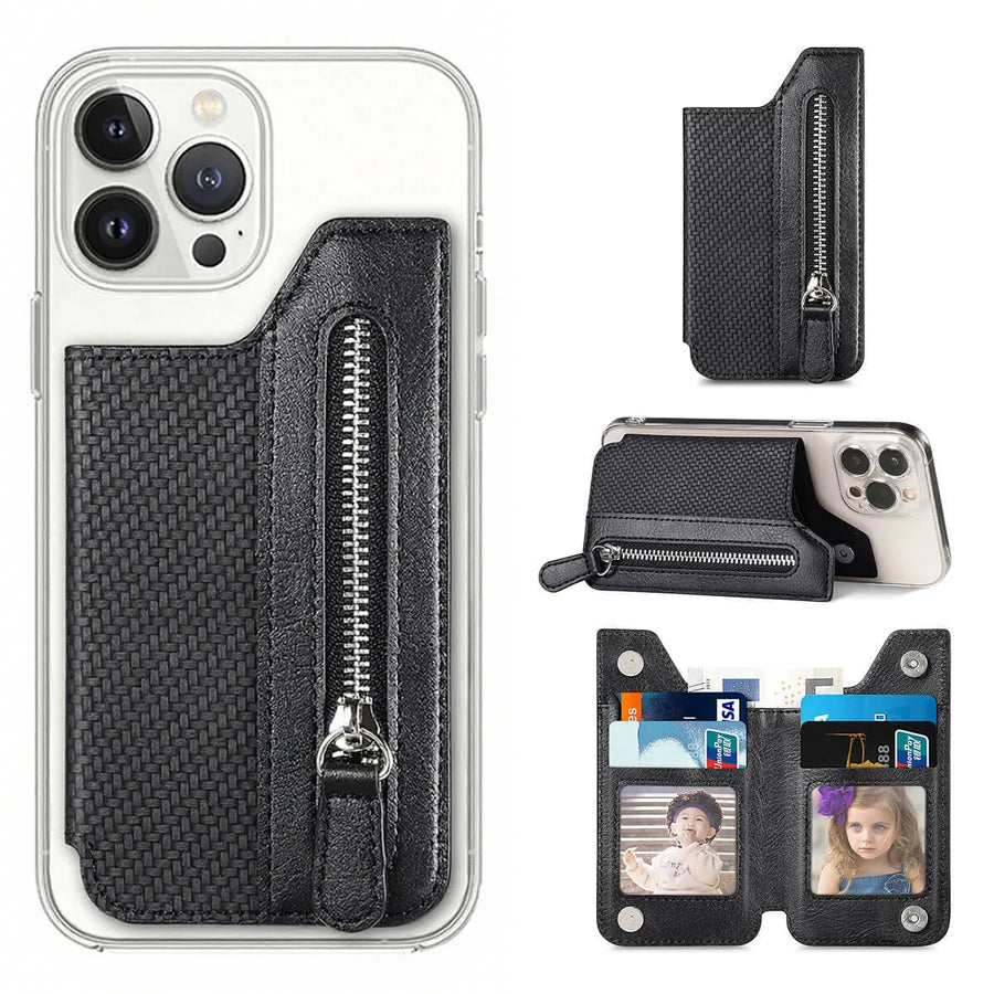 Buy Caseles Stick-On Phone Wallet Card Holder With Zipper Pouch For Cash & Coins - ADHESIVE PHONE WALLET CARD HOLDER at Caseles-Black,