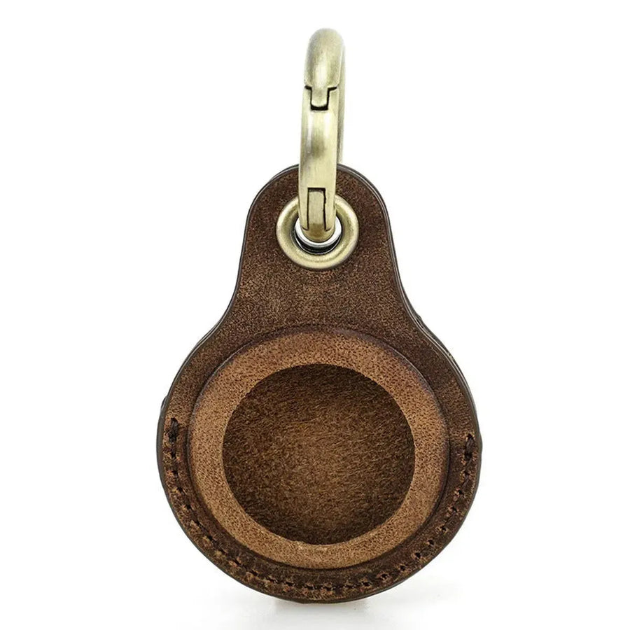 Buy Apple AirTag protective cover first layer cowhide pet anti-lost keychain positioning tracker leather case at Caseles-lea-atag-brown,
