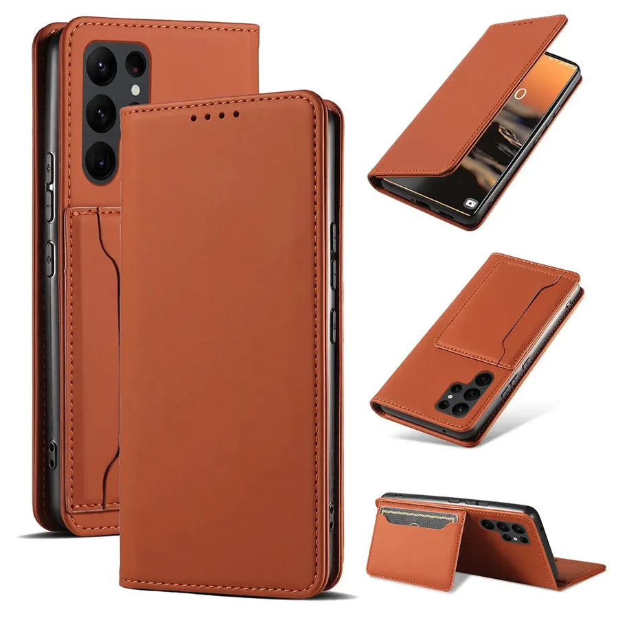 Buy Caseles Magnetic Folio Wallet Phone Case, Premium Leather, Credit Card Holder, Magnetic Closure, Flip Kickstand Shockproof Case,Jordan at Caseles-Samsung Galaxy S25 Ultra, Brown