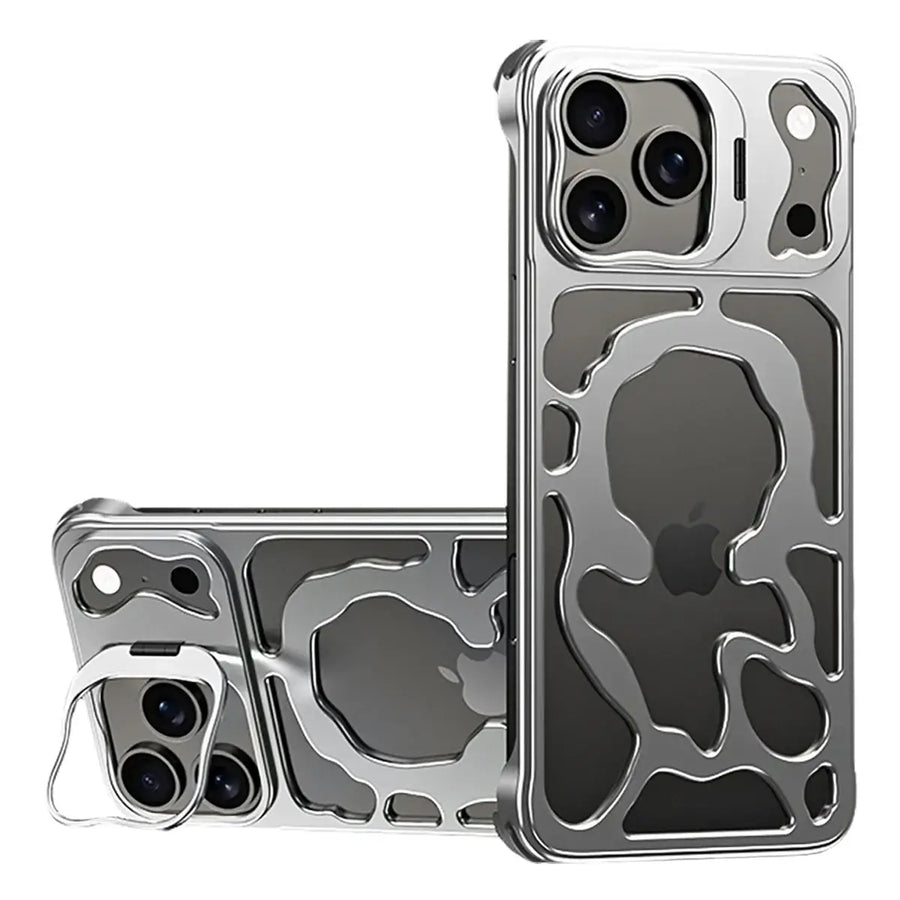 Buy Luxury Metal Case with Magnetic Lens Ring & Stand, Seamlessly Integrates with MagSafe, Shockproof & Enhanced Cooling - Levi at Caseles-iPhone 17 Pro Max, Silver
