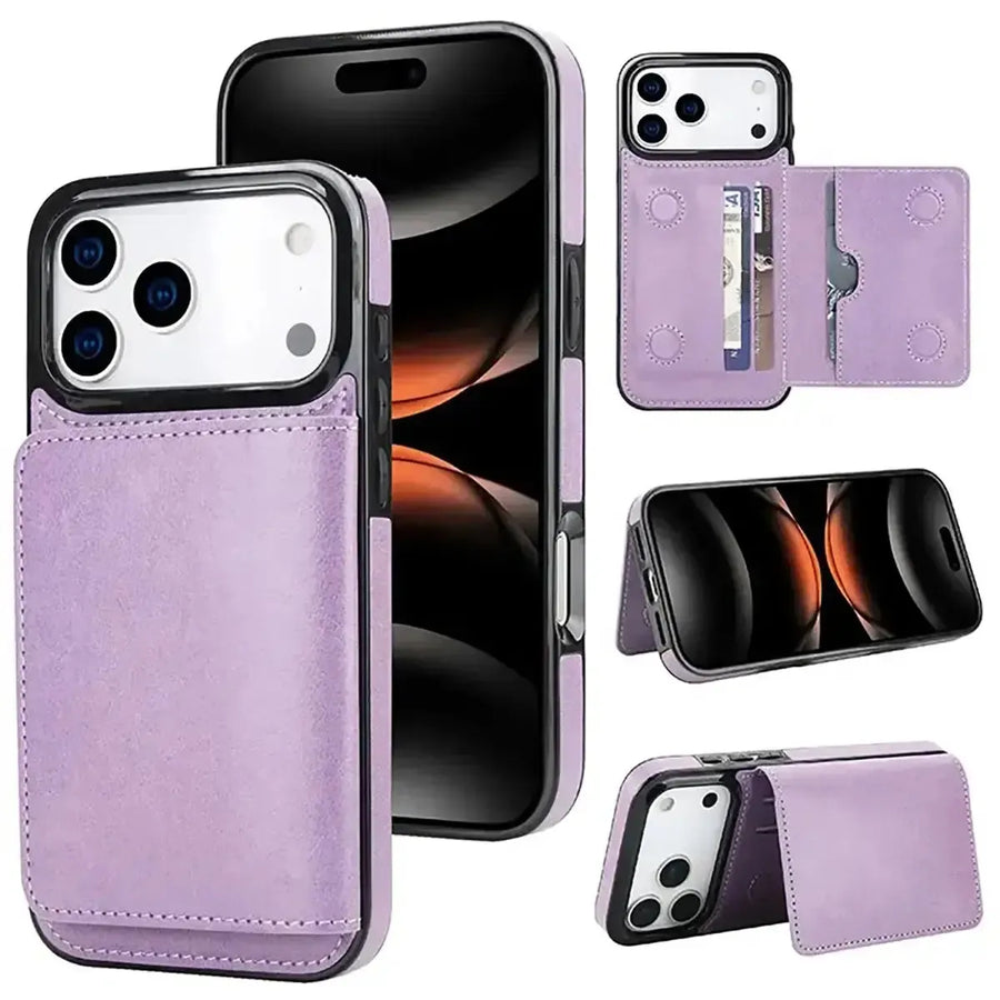 Buy Classic Magnetic Wallet Phone Case, Credit Card Holder, Dual Layer, Lightweight, Slim Leather, Magnetic Protective Case - RAYNE at Caseles-iPhone 17 Pro Max, Rayne-Purple