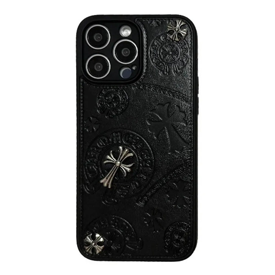 Buy Chrome Hearts Style Leather Case for iPhone, Inspired Metal Cross Design for Stylish - Samson at Caseles-iPhone 16 Pro Max, Style 1