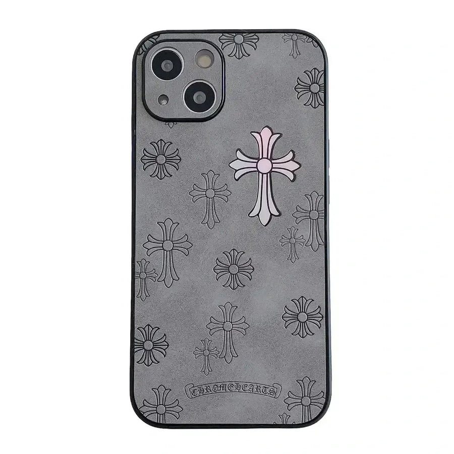 Buy Laser Chrome Hearts Pattern, Thickened Anti-fall Phone Case - SAMUEL at Caseles-iPhone 17 Pro Max, Gray