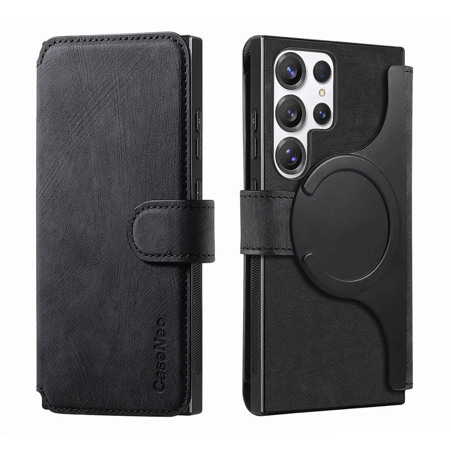 Buy Retro Magnetic Wallet Case, Support Magsafe, Detachable 2in1 Folio Flip Cover, with Card Slots - Stanley at Caseles-Samsung Galaxy A55 5G, Black