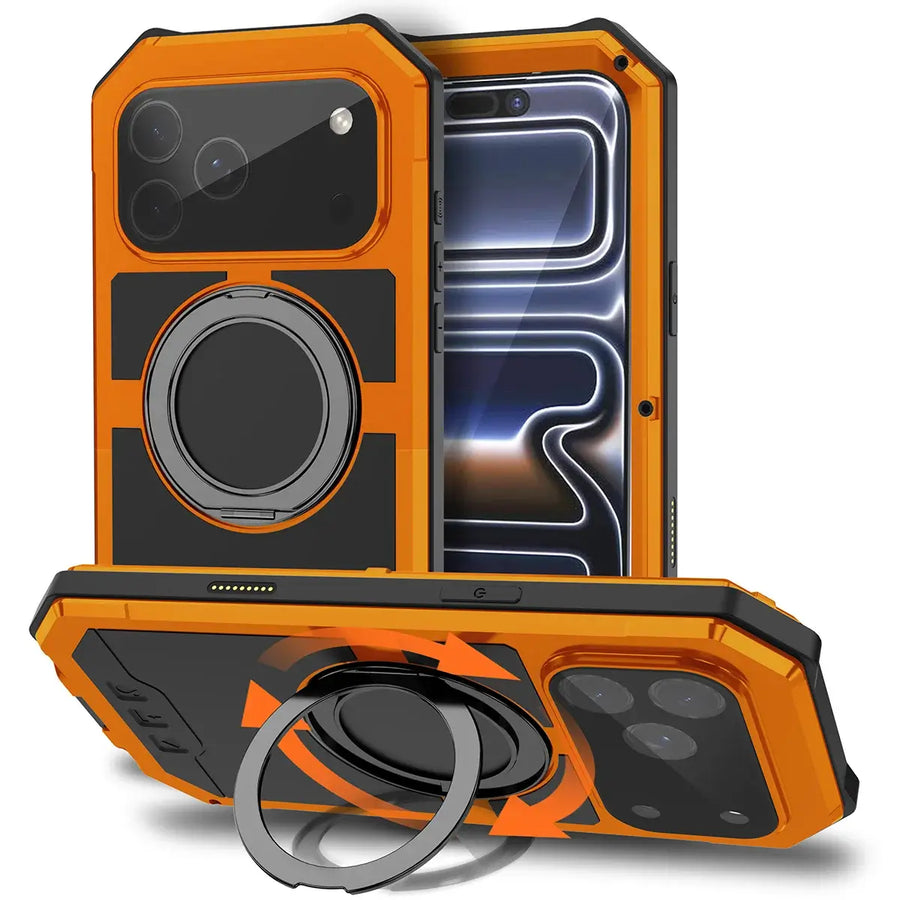 Buy 360° Rotatable Magnetic Stand Case | Full-Body Protection, Lens Guard & Wireless Charging Support - Stark at Caseles-iPhone 17 Pro Max, Orange