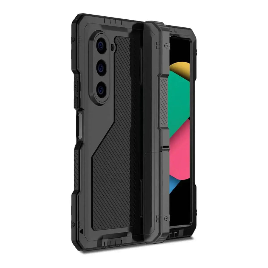 Buy Classic Full Body Metal Armor Phone Case, with Screen Protector, Heavy Duty Defender Shockproof Case - TANK at Caseles-Samsung Galaxy Z Fold 6, Taddeo-Black