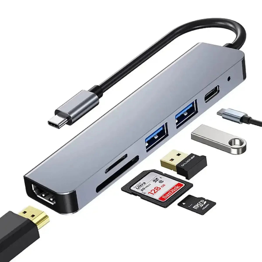Buy Caseles Classic USB 3.0 *1 & USB 2.0 *1 & SD *1 & TF *1 & USB-C *1 & 4K@30Hz HDMI *1 - USB C HUB 6 in 1 at Caseles-1 PC,