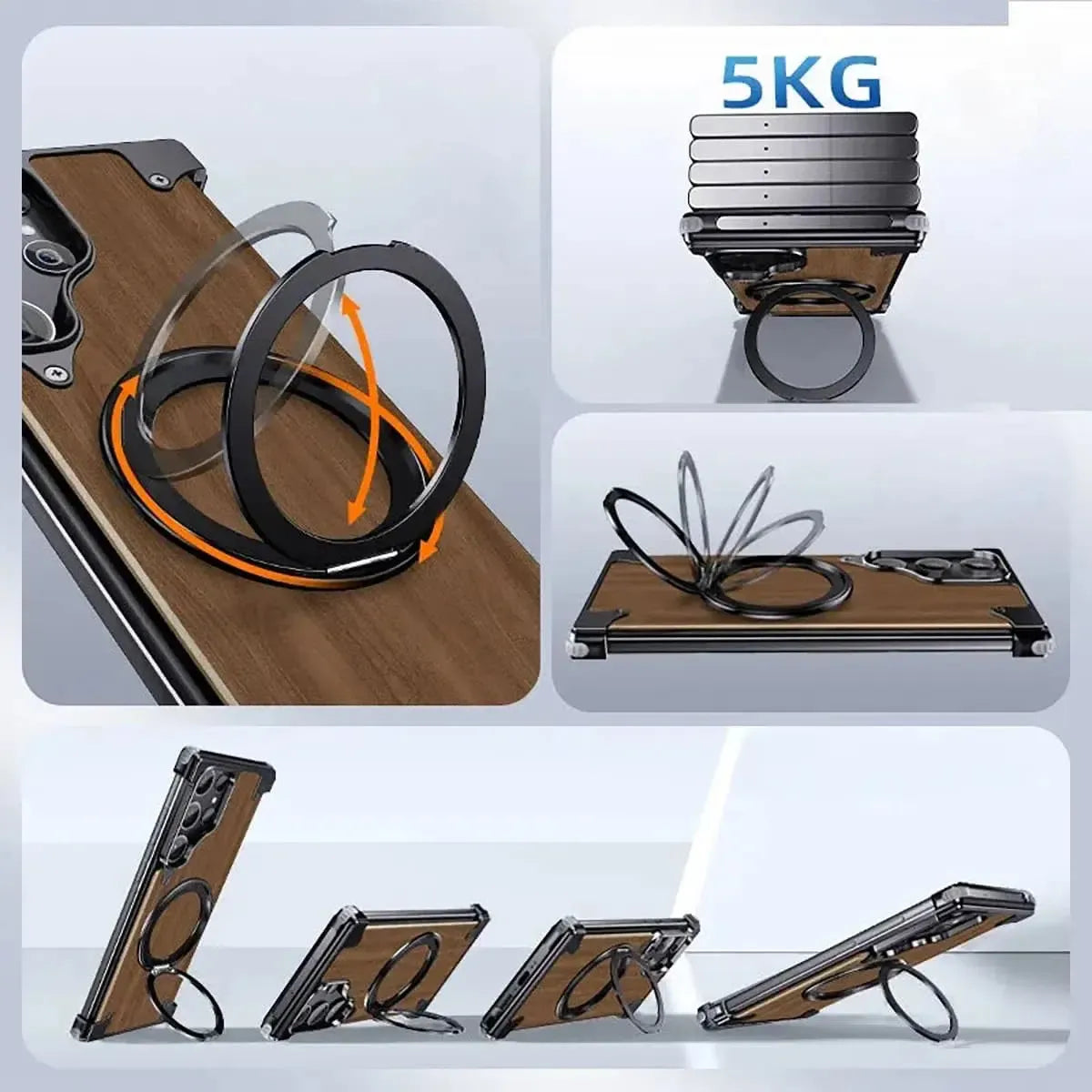 Buy Magnetic Wood Case Compatible with iPhone, Natural Wood & Aluminum Shockproof Protective Cover Unique Wooden Case with 360° Ring Stand, Natural Titanium - WYATT at Caseles-iPhone 16 Pro Max, Black