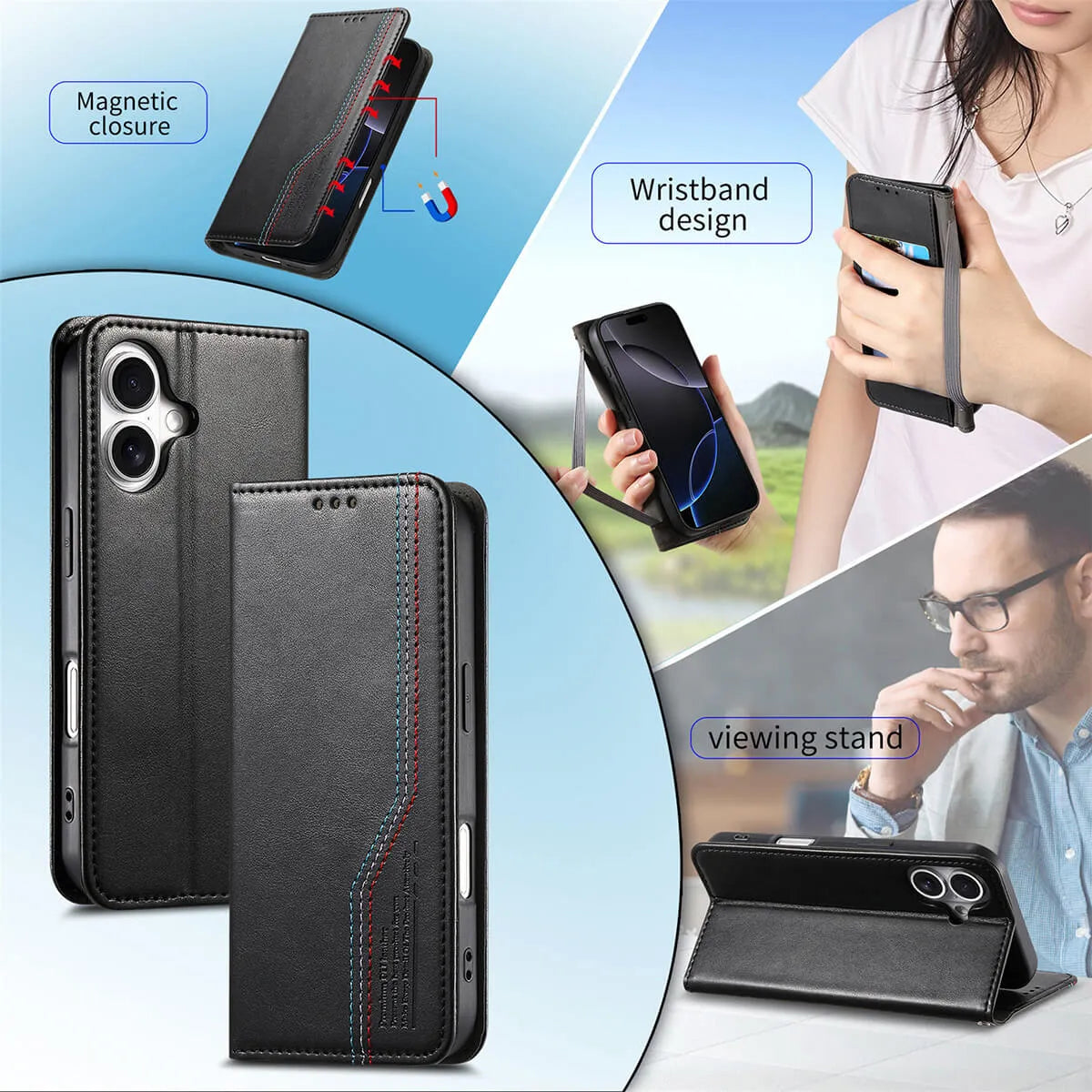 Buy Leather Flip Wallet Case for iPhone 17, Business Standard All-Round Protection, Mobile Phone Case with Stand Function and Magnetic Closure- ABEL at Caseles-iPhone 17 Pro Max, Black