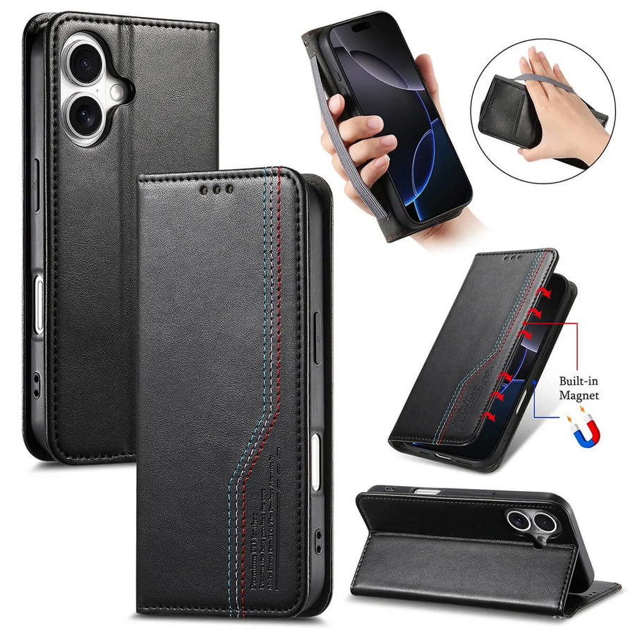 Buy Leather Flip Wallet Case for iPhone 17, Business Standard All-Round Protection, Mobile Phone Case with Stand Function and Magnetic Closure- ABEL at Caseles-iPhone 17 Pro Max, Black