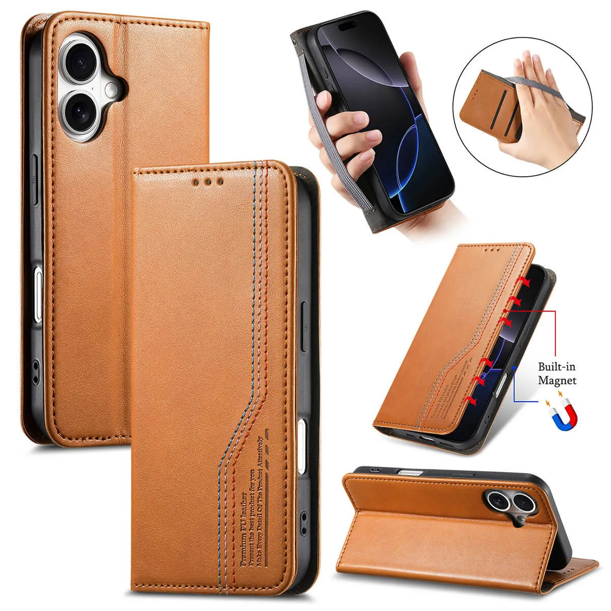 Buy Leather Flip Wallet Case for iPhone 17, Business Standard All-Round Protection, Mobile Phone Case with Stand Function and Magnetic Closure- ABEL at Caseles-iPhone 17 Pro Max, Bronze