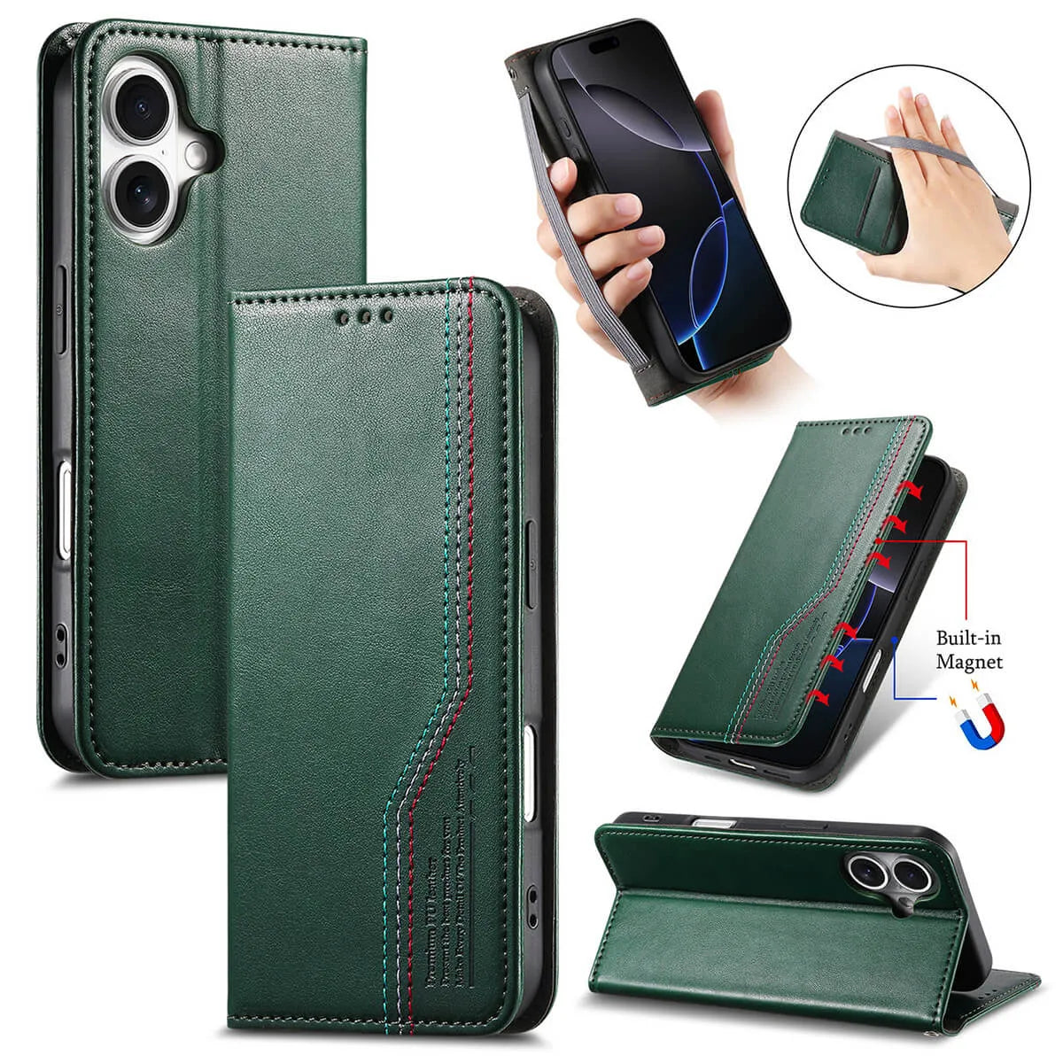 Buy Leather Flip Wallet Case for iPhone 17, Business Standard All-Round Protection, Mobile Phone Case with Stand Function and Magnetic Closure- ABEL at Caseles-iPhone 17 Pro Max, Green