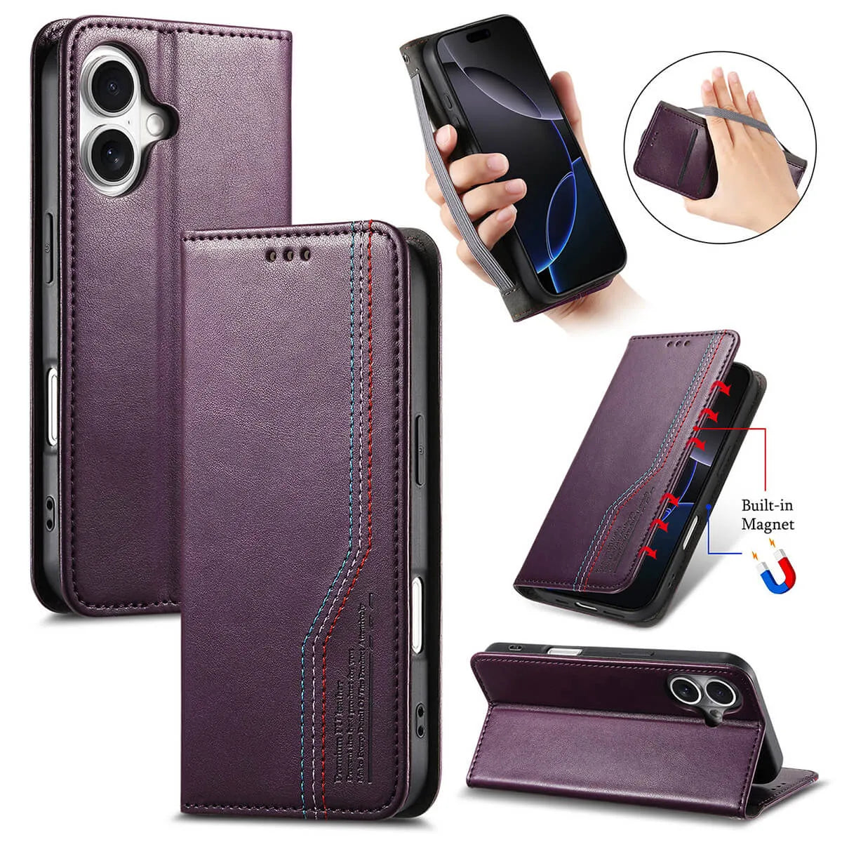 Buy Leather Flip Wallet Case for iPhone 17, Business Standard All-Round Protection, Mobile Phone Case with Stand Function and Magnetic Closure- ABEL at Caseles-iPhone 17 Pro Max, Purple