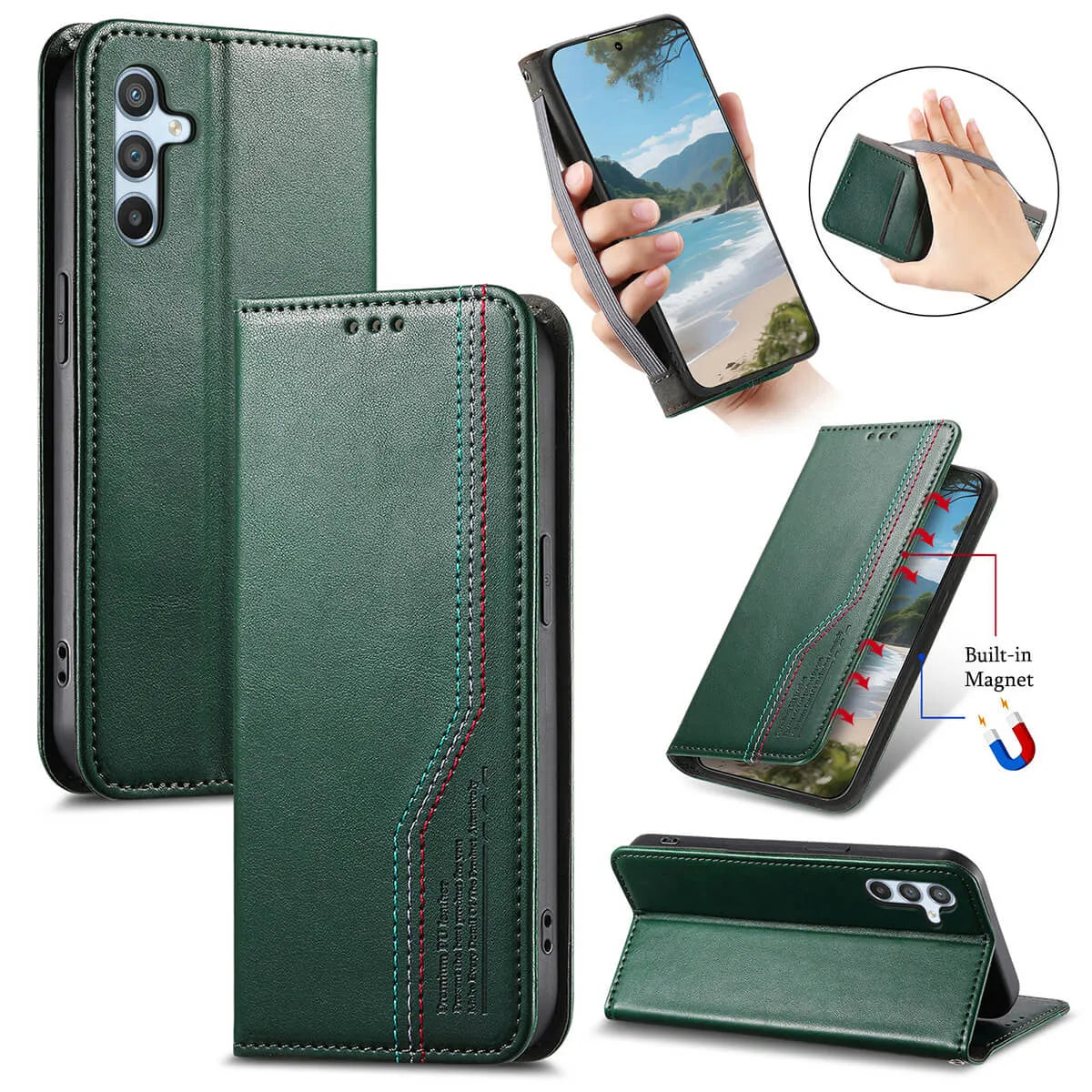 Buy Caseles Leather Flip Wallet Case for Galaxy S25, Business Standard All-Round Protection, Mobile Phone Case with Stand Function and Magnetic Closure,ABLE at Caseles-Samsung Galaxy S25 Ultra, Green