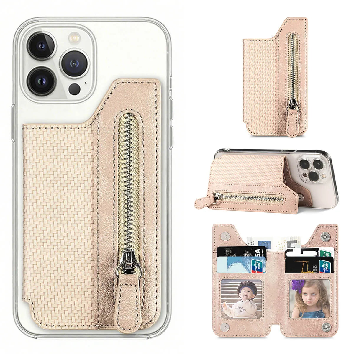 Buy Caseles Stick-On Phone Wallet Card Holder With Zipper Pouch For Cash & Coins - ADHESIVE PHONE WALLET CARD HOLDER at Caseles-Beige, 