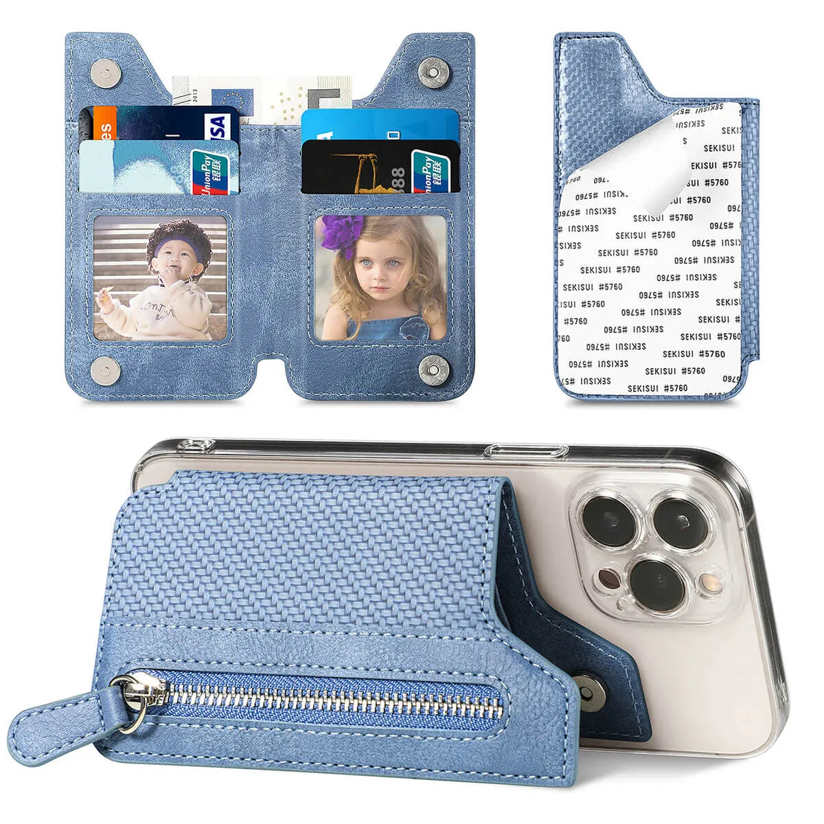 Buy Caseles Stick-On Phone Wallet Card Holder With Zipper Pouch For Cash & Coins - ADHESIVE PHONE WALLET CARD HOLDER at Caseles-Black, 