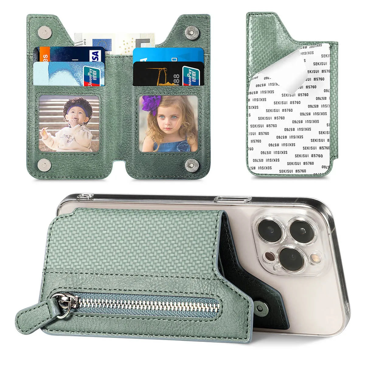 Buy Caseles Stick-On Phone Wallet Card Holder With Zipper Pouch For Cash & Coins - ADHESIVE PHONE WALLET CARD HOLDER at Caseles-Black, 