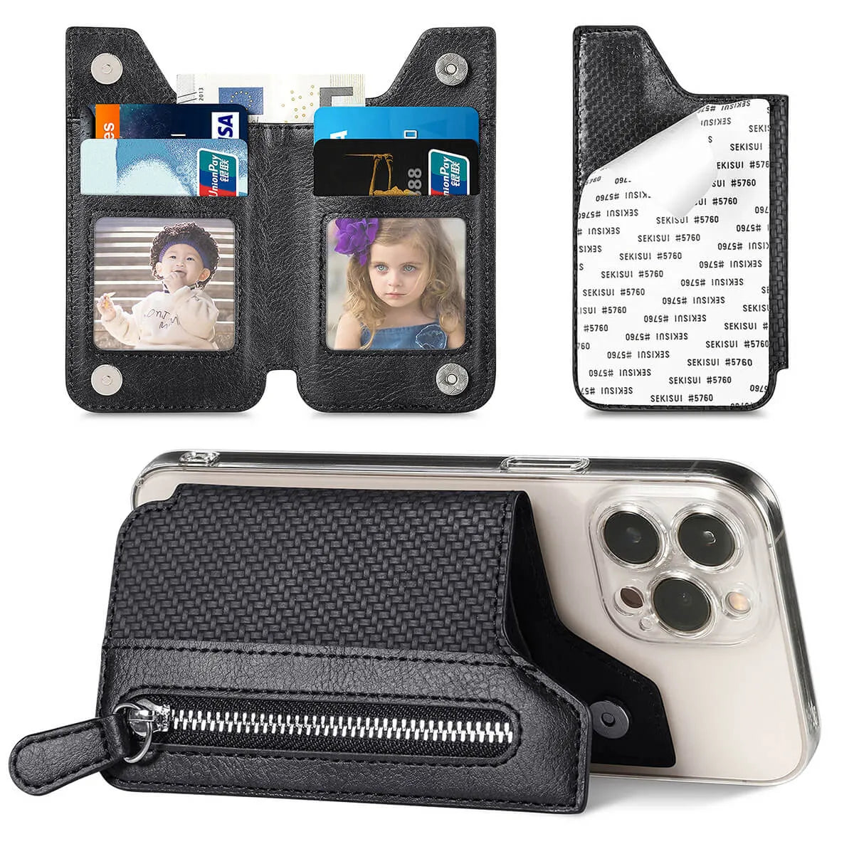 Buy Caseles Stick-On Phone Wallet Card Holder With Zipper Pouch For Cash & Coins - ADHESIVE PHONE WALLET CARD HOLDER at Caseles-Black, 