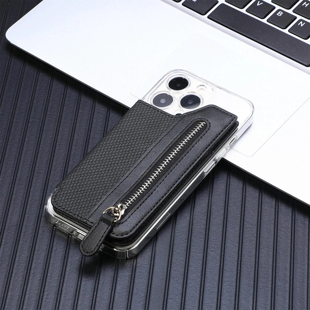 Buy Caseles Stick-On Phone Wallet Card Holder With Zipper Pouch For Cash & Coins - ADHESIVE PHONE WALLET CARD HOLDER at Caseles-Black, 