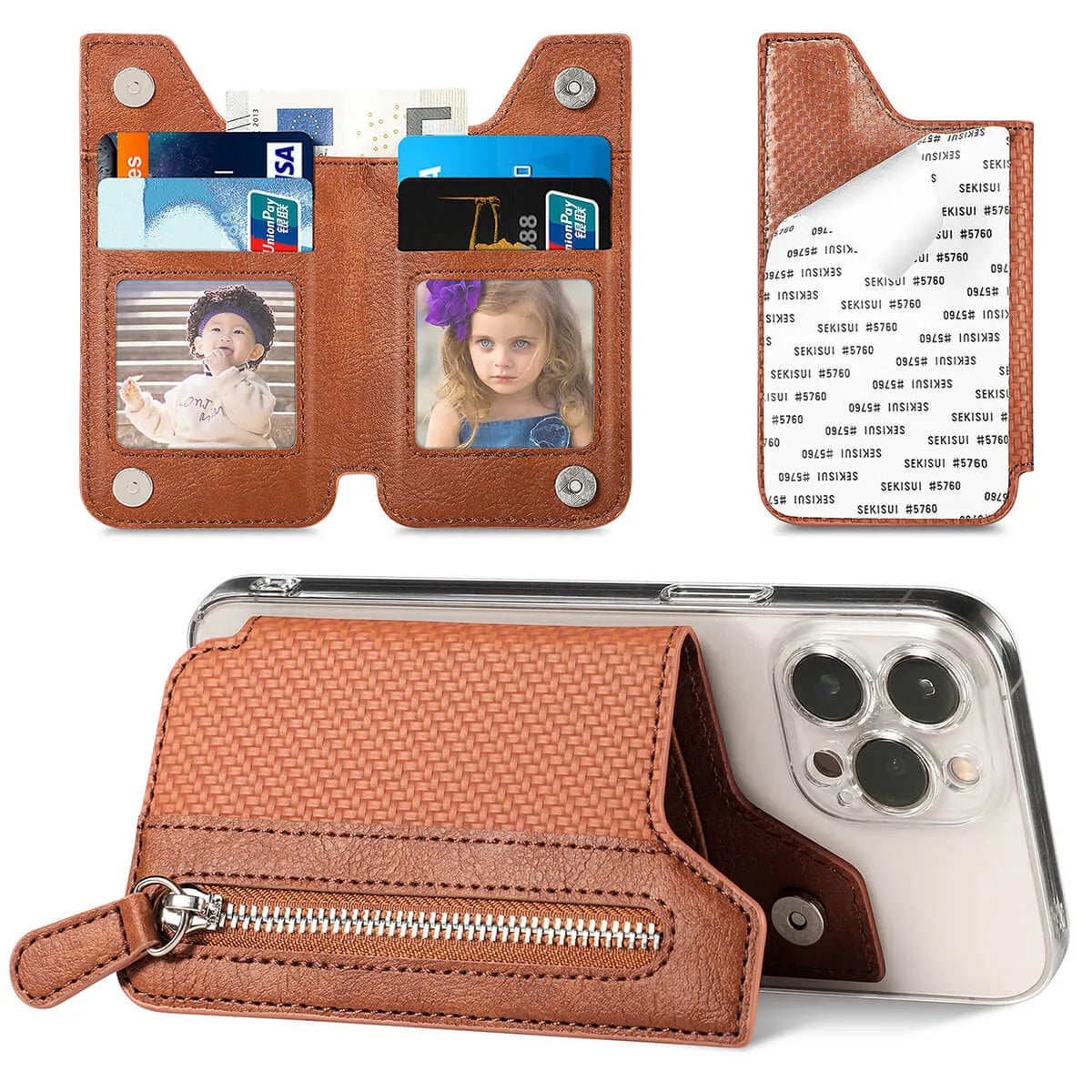 Buy Caseles Stick-On Phone Wallet Card Holder With Zipper Pouch For Cash & Coins - ADHESIVE PHONE WALLET CARD HOLDER at Caseles-Black, 