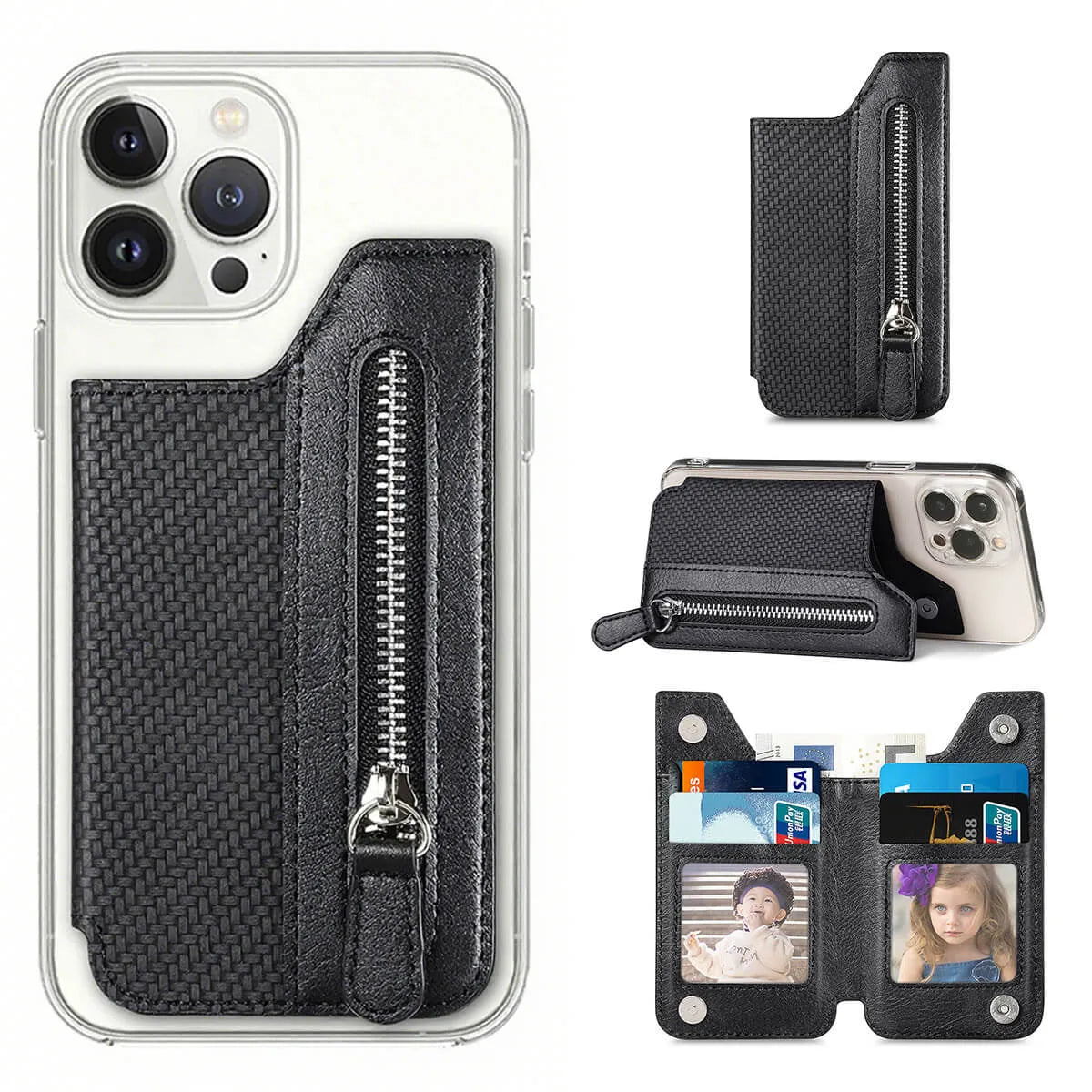 Buy Caseles Stick-On Phone Wallet Card Holder With Zipper Pouch For Cash & Coins - ADHESIVE PHONE WALLET CARD HOLDER at Caseles-Black, 