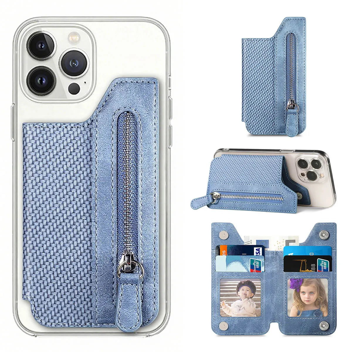 Buy Caseles Stick-On Phone Wallet Card Holder With Zipper Pouch For Cash & Coins - ADHESIVE PHONE WALLET CARD HOLDER at Caseles-Blue, 