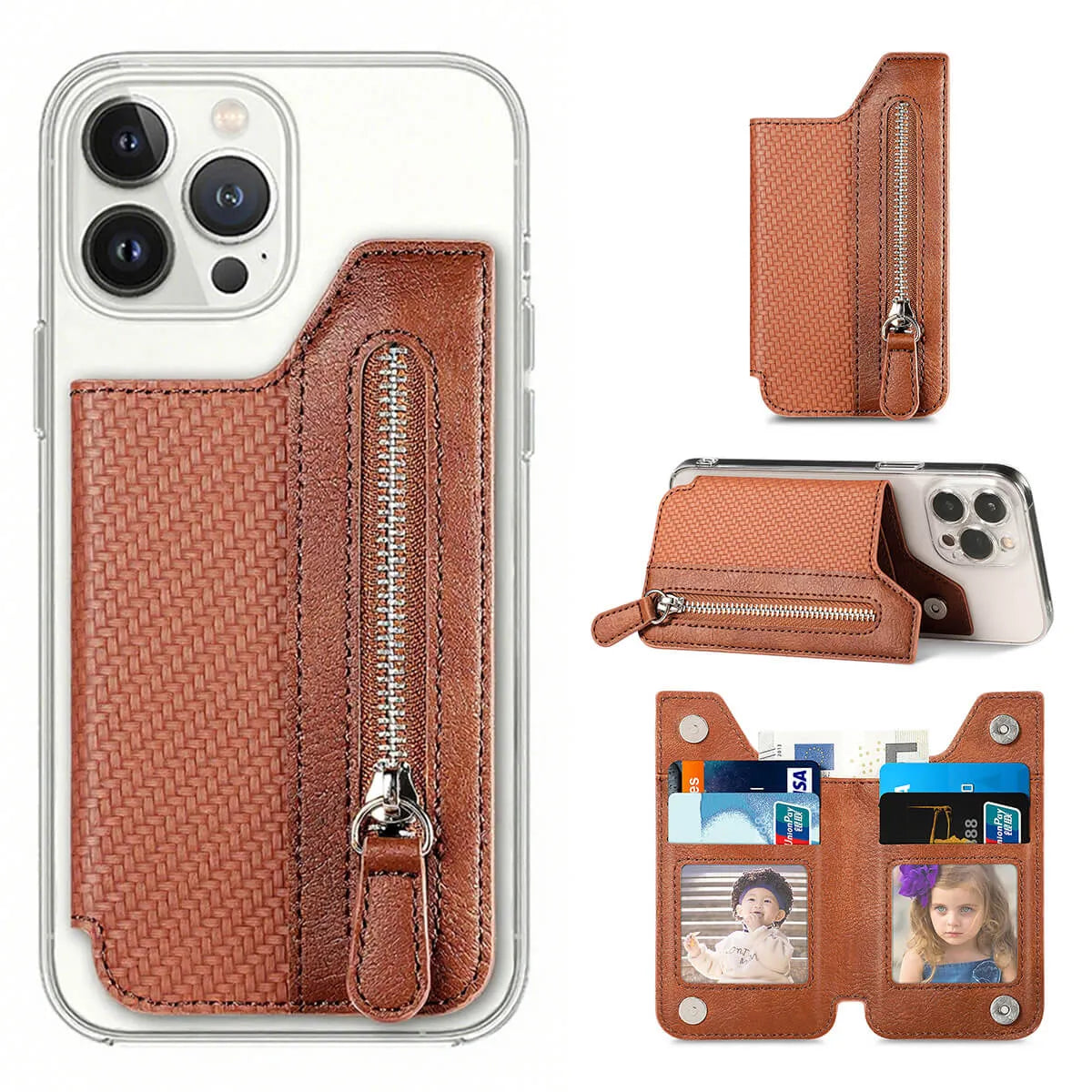 Buy Caseles Stick-On Phone Wallet Card Holder With Zipper Pouch For Cash & Coins - ADHESIVE PHONE WALLET CARD HOLDER at Caseles-Brown, 
