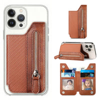 Buy Caseles Stick-On Phone Wallet Card Holder With Zipper Pouch For Cash & Coins - ADHESIVE PHONE WALLET CARD HOLDER at Caseles-Brown, 
