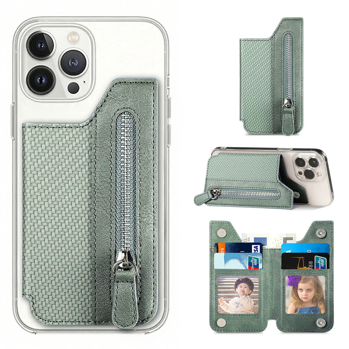 Buy Caseles Stick-On Phone Wallet Card Holder With Zipper Pouch For Cash & Coins - ADHESIVE PHONE WALLET CARD HOLDER at Caseles-Green, 