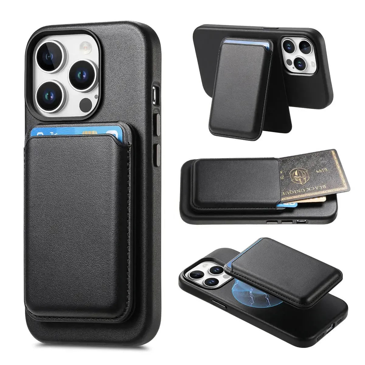 Caseles Full-Grain Leather iPhone Case with Card Holder, MagSafe Ready, Metal Buttons & Camera Bump Frame,Adrian at Caseles-iPhone 16 Pro Max, Black