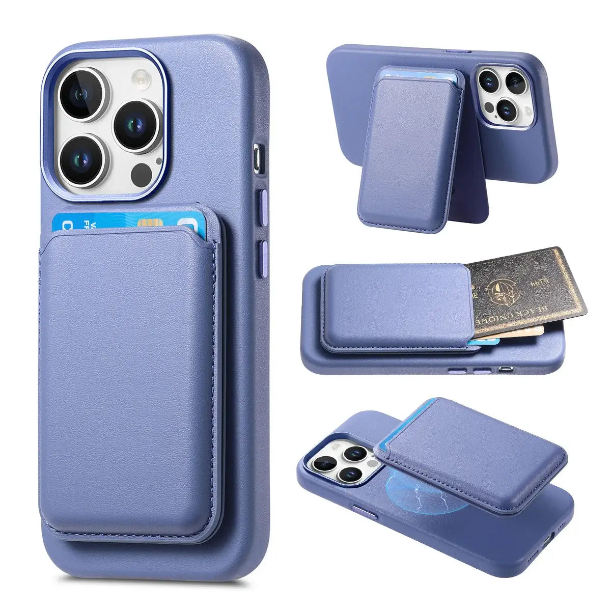 Caseles Full-Grain Leather iPhone Case with Card Holder, MagSafe Ready, Metal Buttons & Camera Bump Frame,Adrian at Caseles-iPhone 16 Pro Max, Light-Purple