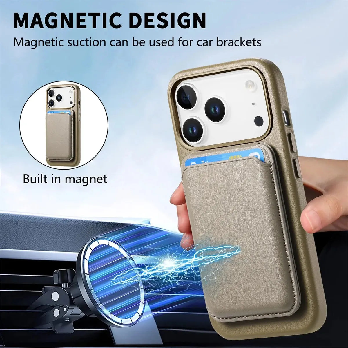 Caseles Full-Grain Leather iPhone Case with Card Holder, MagSafe Ready, Metal Buttons & Camera Bump Frame,Adrian at Caseles-iPhone 17 Pro Max, Black