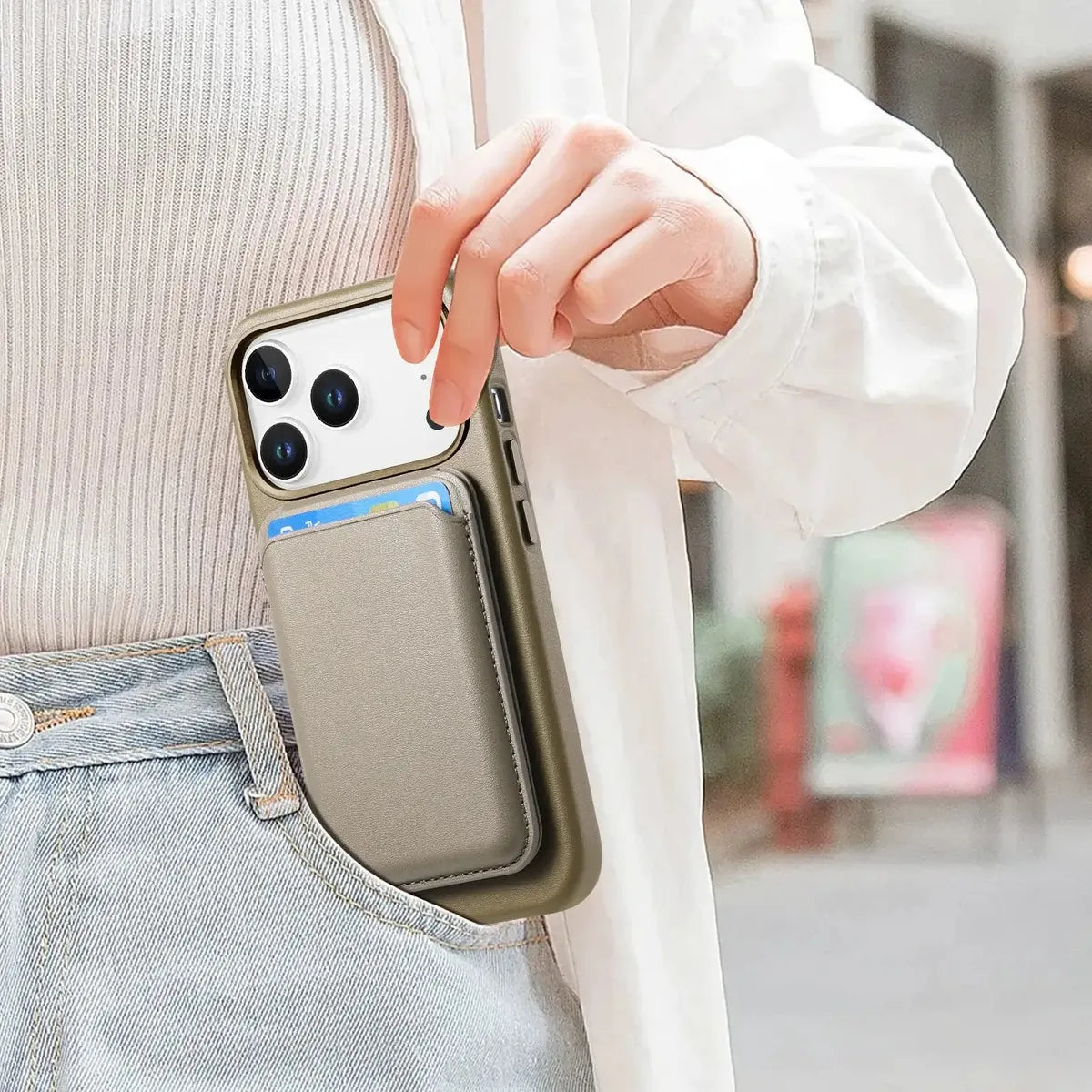 Caseles Full-Grain Leather iPhone Case with Card Holder, MagSafe Ready, Metal Buttons & Camera Bump Frame,Adrian at Caseles-iPhone 17 Pro Max, Black