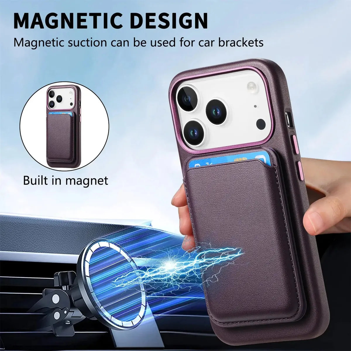 Caseles Full-Grain Leather iPhone Case with Card Holder, MagSafe Ready, Metal Buttons & Camera Bump Frame,Adrian at Caseles-iPhone 17 Pro Max, Black