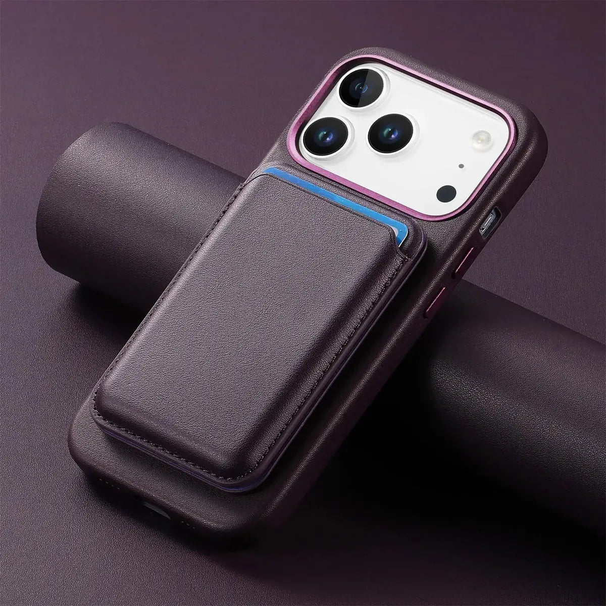 Caseles Full-Grain Leather iPhone Case with Card Holder, MagSafe Ready, Metal Buttons & Camera Bump Frame,Adrian at Caseles-iPhone 17 Pro Max, Black