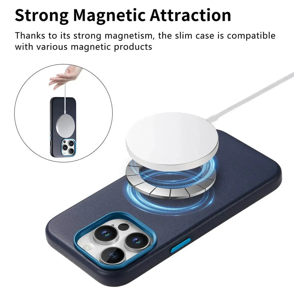 Caseles Full-Grain Leather iPhone Case with Card Holder, MagSafe Ready, Metal Buttons & Camera Bump Frame,Adrian at Caseles-iPhone 16 Pro Max, Andrew-Teal