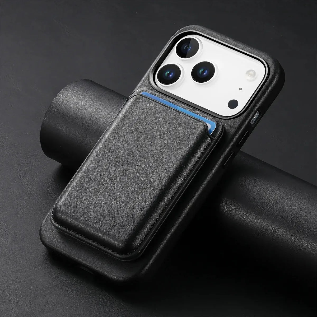 Caseles Full-Grain Leather iPhone Case with Card Holder, MagSafe Ready, Metal Buttons & Camera Bump Frame,Adrian at Caseles-iPhone 17 Pro Max, Black