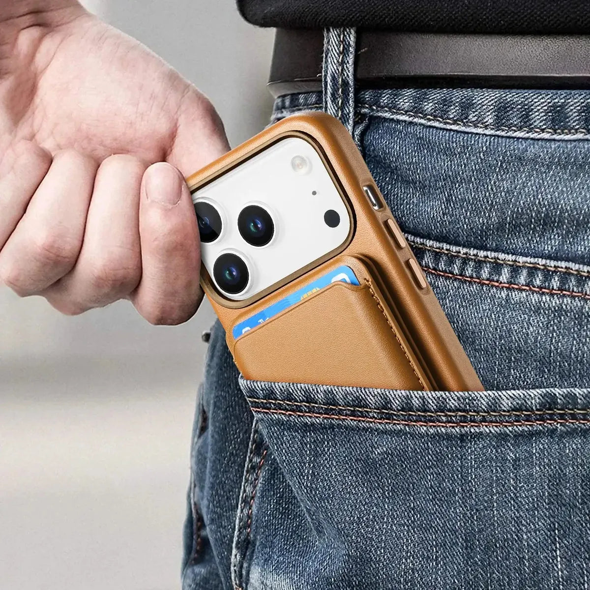 Caseles Full-Grain Leather iPhone Case with Card Holder, MagSafe Ready, Metal Buttons & Camera Bump Frame,Adrian at Caseles-iPhone 17 Pro Max, Black