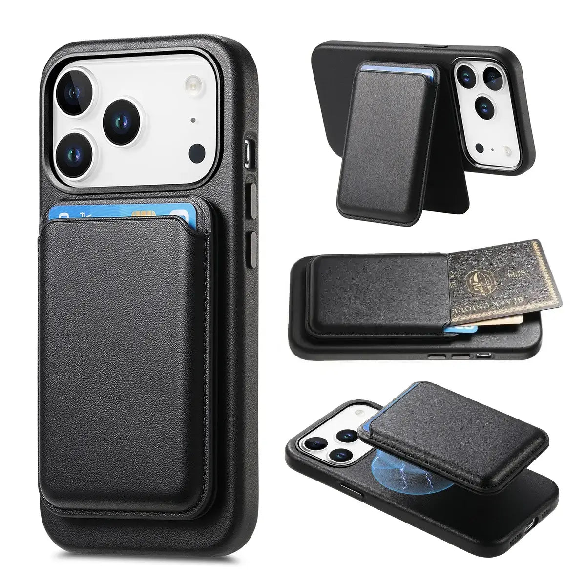 Caseles Full-Grain Leather iPhone Case with Card Holder, MagSafe Ready, Metal Buttons & Camera Bump Frame,Adrian at Caseles-iPhone 17 Pro Max, Black