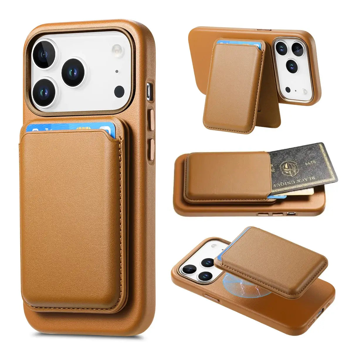 Caseles Full-Grain Leather iPhone Case with Card Holder, MagSafe Ready, Metal Buttons & Camera Bump Frame,Adrian at Caseles-iPhone 17 Pro Max, Bronze