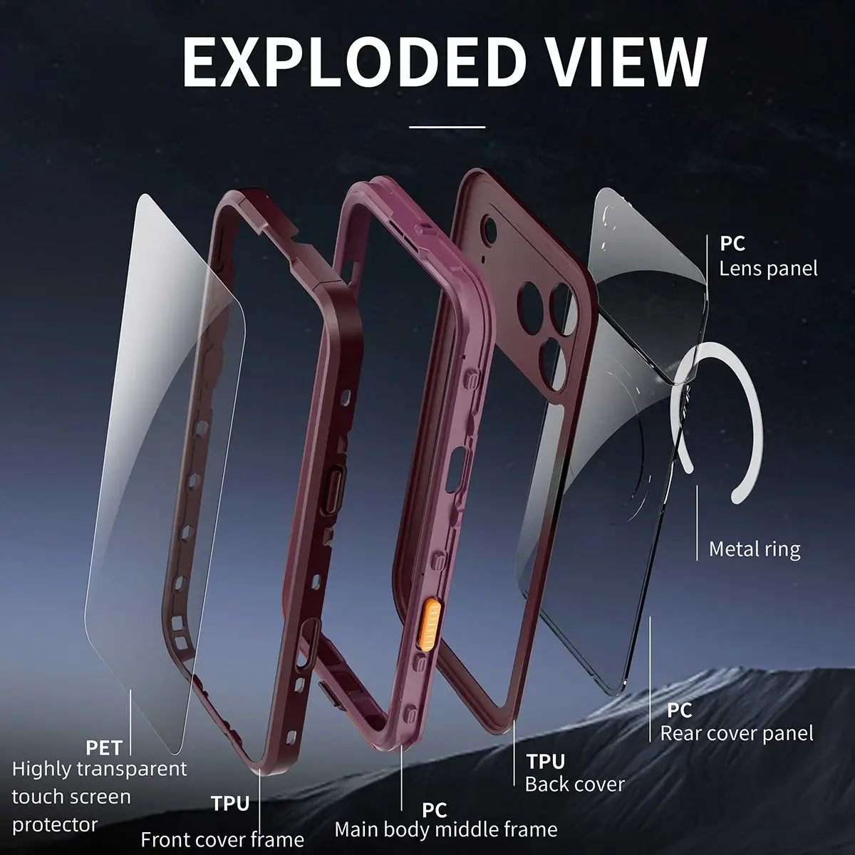 Buy IP68 Waterproof Phone Case, Support Magsafe, Built in Screen Protector, Full Body Heavy Duty Shockproof,Aiden at Caseles-iPhone 18 Pro Max, Burgundy