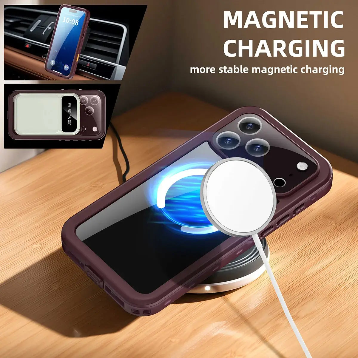 Buy IP68 Waterproof Phone Case, Support Magsafe, Built in Screen Protector, Full Body Heavy Duty Shockproof,Aiden at Caseles-iPhone 18 Pro Max, Burgundy