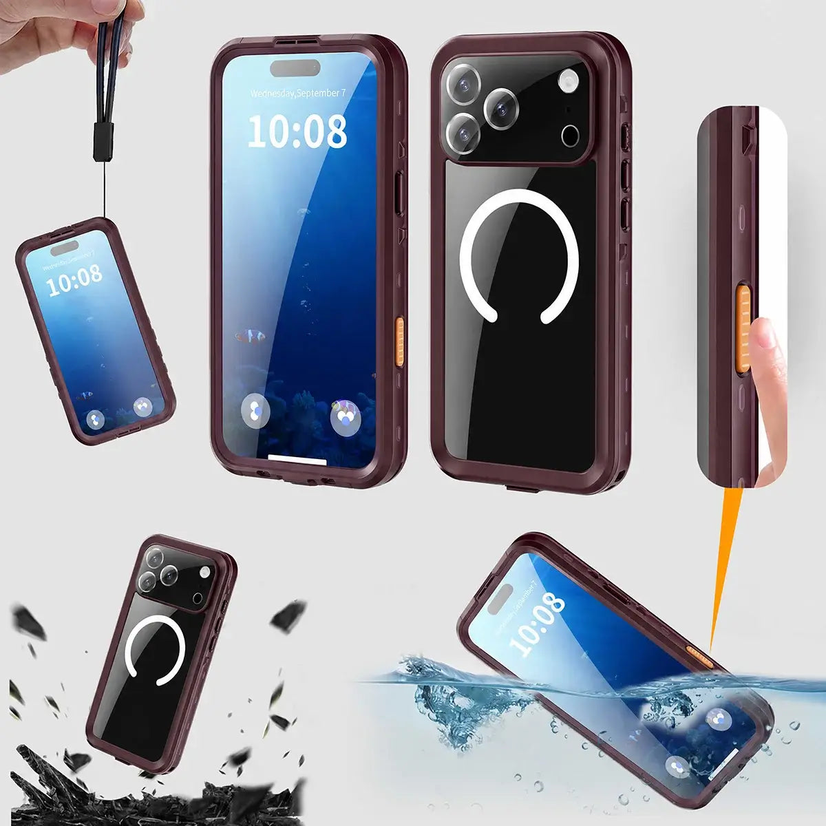 Buy IP68 Waterproof Phone Case, Support Magsafe, Built in Screen Protector, Full Body Heavy Duty Shockproof,Aiden at Caseles-iPhone 18 Pro Max, Burgundy