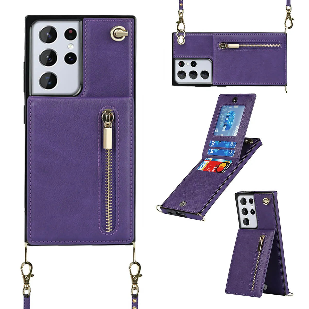 Buy Crossbody Wallet Phone Case, 5 Card Slots, Premium Leather, Kickstand Shockproof Case, Alima at Caseles-Samsung Galaxy S25 Ultra, Alima-Purple