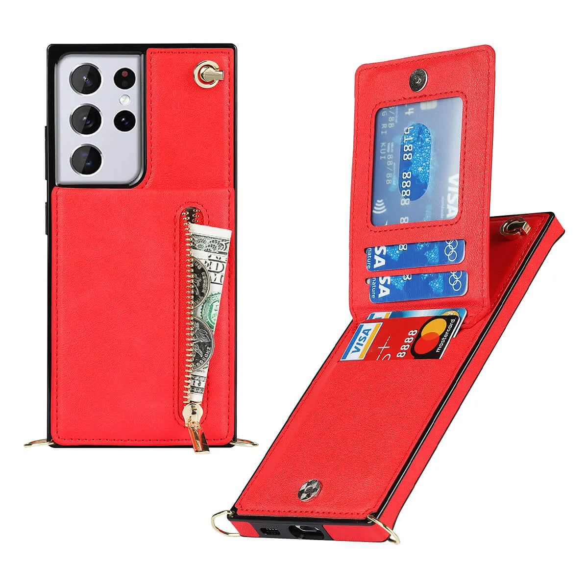 Buy Crossbody Wallet Phone Case, 5 Card Slots, Premium Leather, Kickstand Shockproof Case, Alima at Caseles-Samsung Galaxy S25 Ultra, Alina-Black