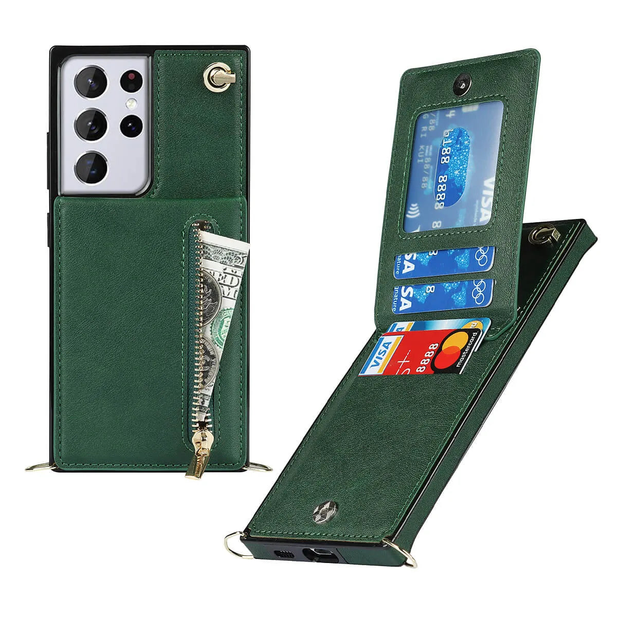 Buy Crossbody Wallet Phone Case, 5 Card Slots, Premium Leather, Kickstand Shockproof Case, Alima at Caseles-Samsung Galaxy S25 Ultra, Alina-Black