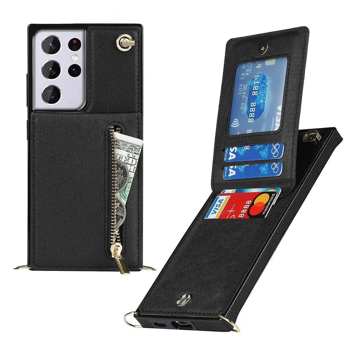 Buy Crossbody Wallet Phone Case, 5 Card Slots, Premium Leather, Kickstand Shockproof Case, Alima at Caseles-Samsung Galaxy S25 Ultra, Alina-Black