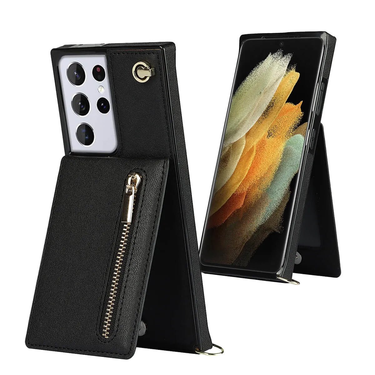 Buy Crossbody Wallet Phone Case, 5 Card Slots, Premium Leather, Kickstand Shockproof Case, Alima at Caseles-Samsung Galaxy S25 Ultra, Alina-Black