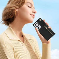 Buy Crossbody Wallet Phone Case, 5 Card Slots, Premium Leather, Kickstand Shockproof Case, Alima at Caseles-Samsung Galaxy S25 Ultra, Alina-Black