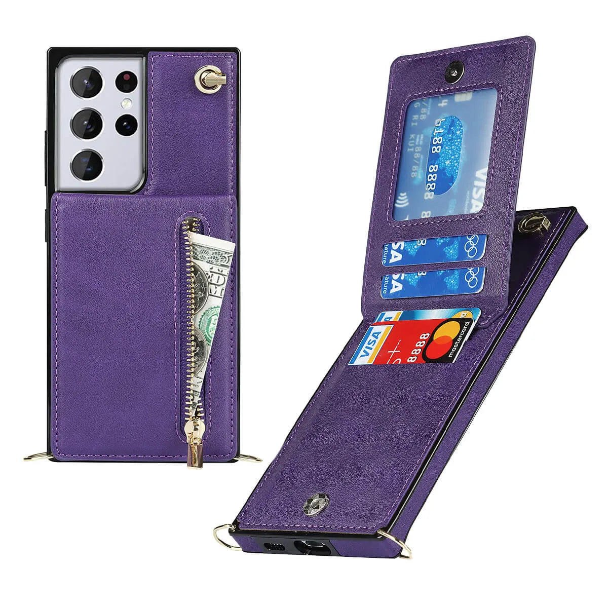 Buy Crossbody Wallet Phone Case, 5 Card Slots, Premium Leather, Kickstand Shockproof Case, Alima at Caseles-Samsung Galaxy S25 Ultra, Alina-Black